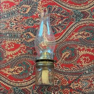 Vintage Kerr Mason Jar Glass Oil Lamp with Brass Accents & Globe
